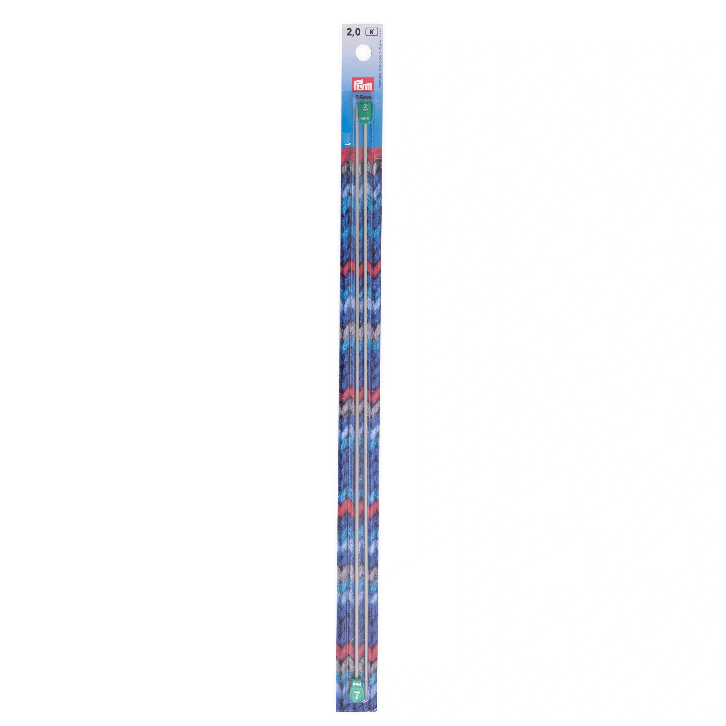 Prym 35 cm 2 mm Single-Pointed Knitting Pins, Pack of 2, Aluminium Pearl Grey
