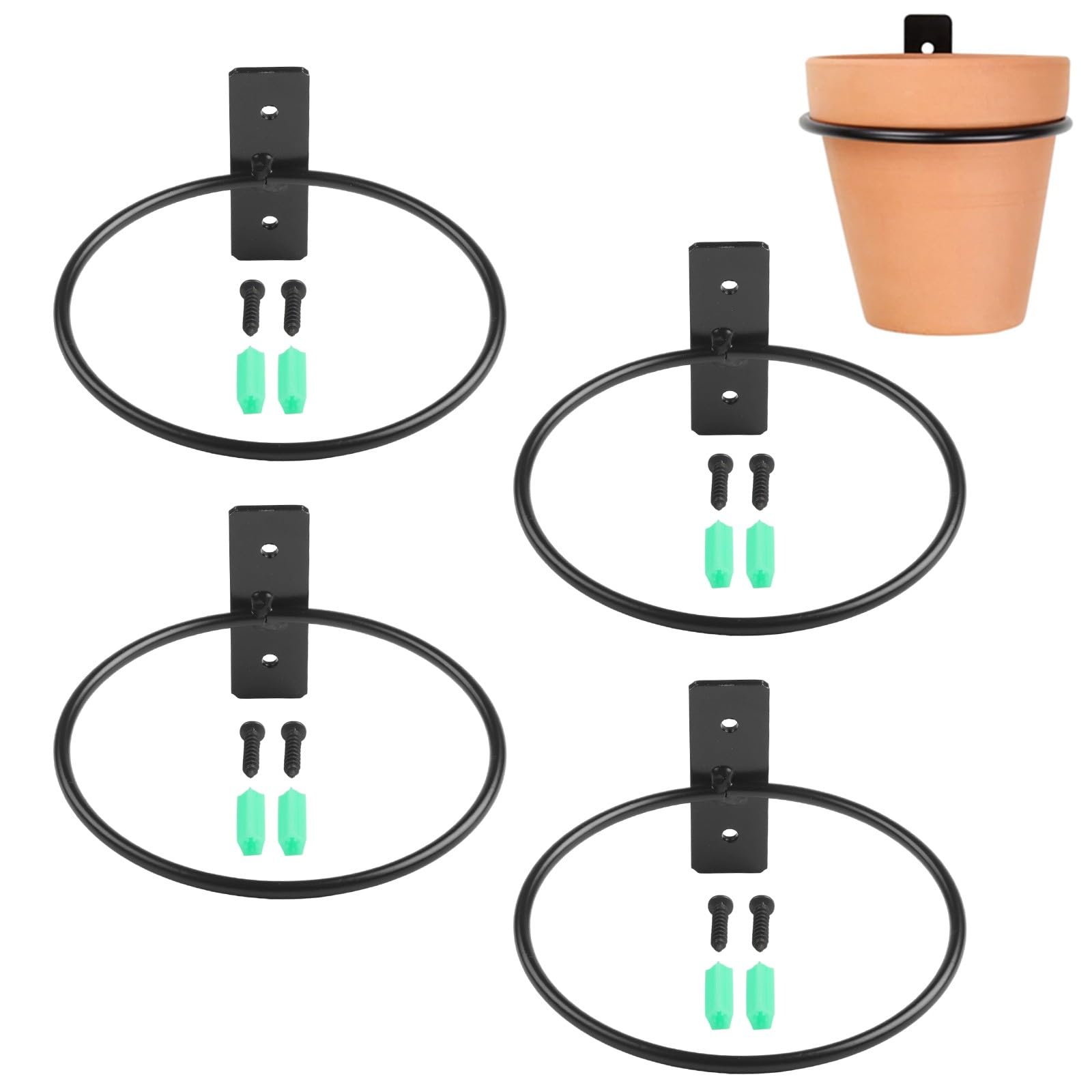ZYNCUE Metal Wall-Mounted Flower Pot Holder Rings Indoor/Outdoor Use, 4-Pack, Black Iron Plant Hanger Brackets