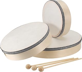 JOIKIT 3 Pack 6, 8, 10 Inch Hand Drum Set, Frame Drum with Beater, Wood Frame Drums with Drum Sticks Pre-tuned Sheepskin H...