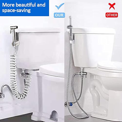 Miniatura 3 de -Pulverizador de bidé de mano para inodoro -Adaptador de válvula en T de latón, pulverizador control de presión de agua ajustable con manguera de