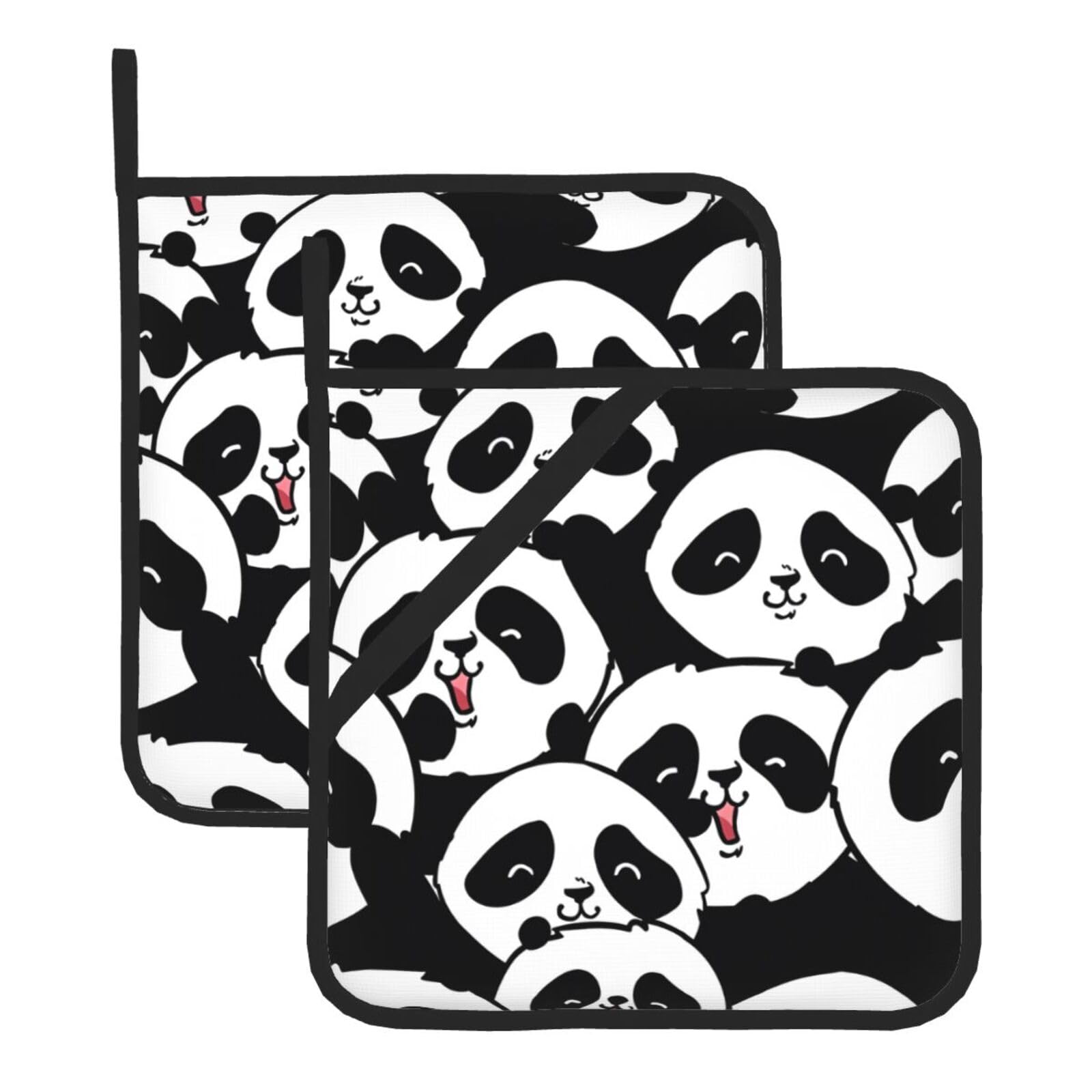 YYHWHJDE Panda Pattern Prints Square Hot Pads for Kitchen Counter - Waterproof Pot Holders with Hanging Loop, Durable Trivets for Microwave Oven - 2 Pack