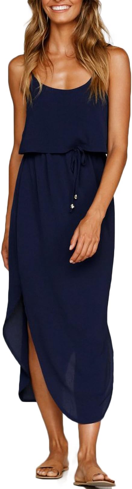 Women's Adjustable Strappy Split Summer Beach Casual Midi Dress…………