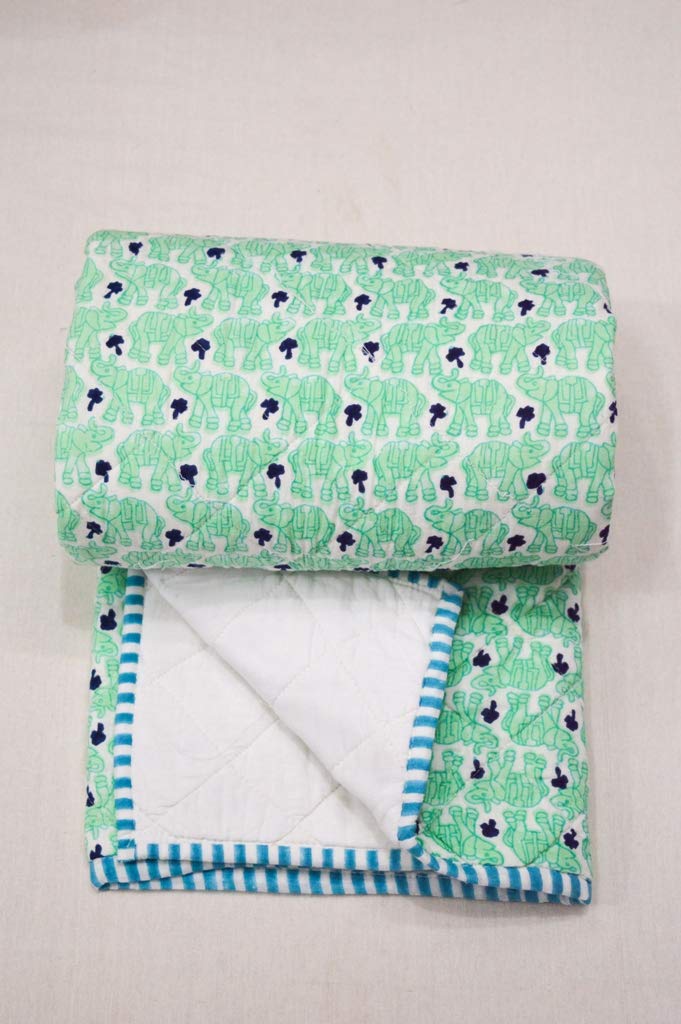 Indian Baby Quilt Handmade Blanket Cotton Fabric Bedspread Ethnic Decor Throw