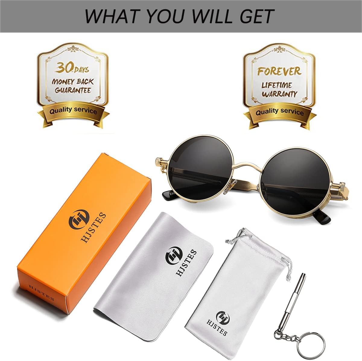 HJSTES Vintage Round Steampunk Sunglasses for Women Men Circle Gothic Glasses Retro Metal Frame - Image 9