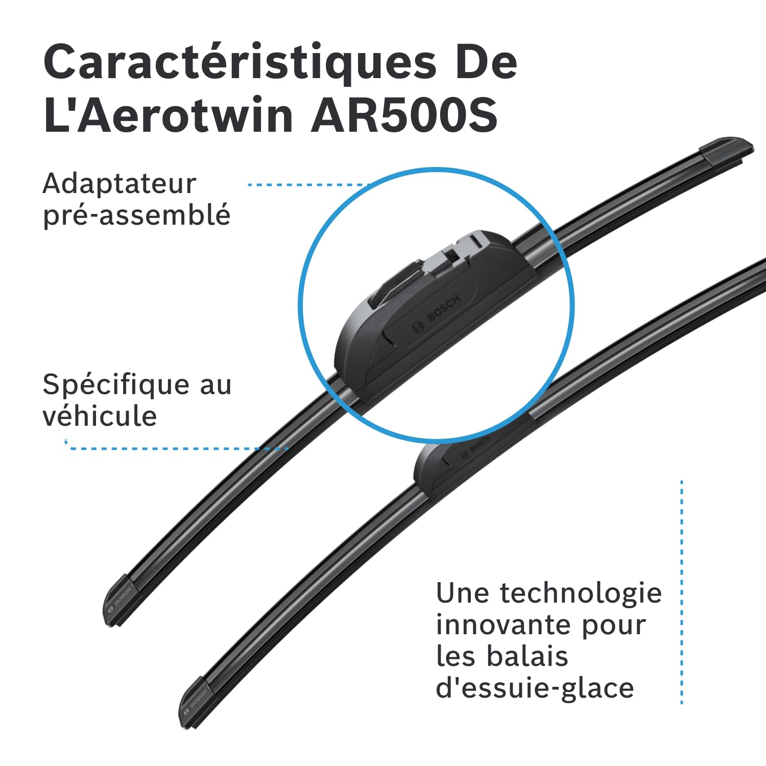 BOSCH Balai d'essuie-glace Aerotwin Retro Spoiler AR500S 3397009081 | Compatible avec: BMW 3 Compact, Z3 Coupe, Z3 Roadster, BRILLIANCE BS4, BS6, CADILLAC XLR, CHEVROLET BLAZER S10, DACIA DUSTER