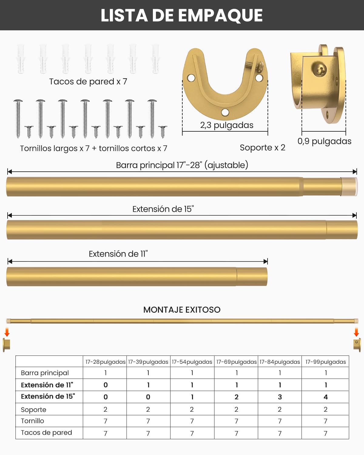 Binario per guardaroba, da 43 a 135 cm, regolabile, in metallo, per appendere vestiti, 3,3 cm, resistente, per armadio, guardaroba, lavanderia, camper, Oro