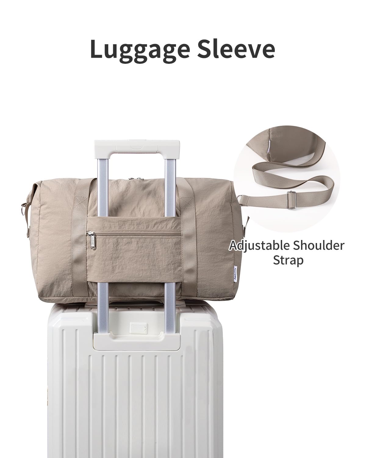 Narwey Travel Duffle Bag for Women, Lightweight Weekender Sports Gym Tote Bags for Women, Personal Item Travel Bag Airplane, Foldable Overnight Hospital Shoulder Bag for Women Travelling 25L (Khaki) — view 6