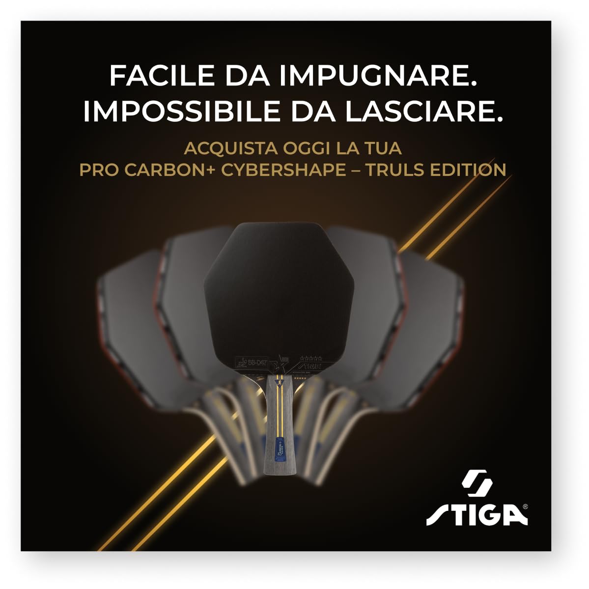 STIGA Pro Carbon Plus Cybershape Truls Edition Racchetta da Ping-Pong 5 stelle, Punto dolce esteso, Tecnologia Touch Carbon Technology, Gomma STAR5 Approvata da ITTF - Per Gioco Aggressivo
