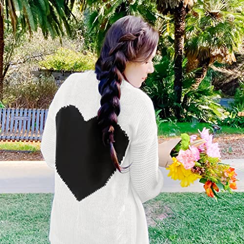 Nulibenna Women Knitted Heart Patch Open Front Long Sleeve Chunky Oversized Cardigan Sweater Loose Valentine Outerwear Coat4