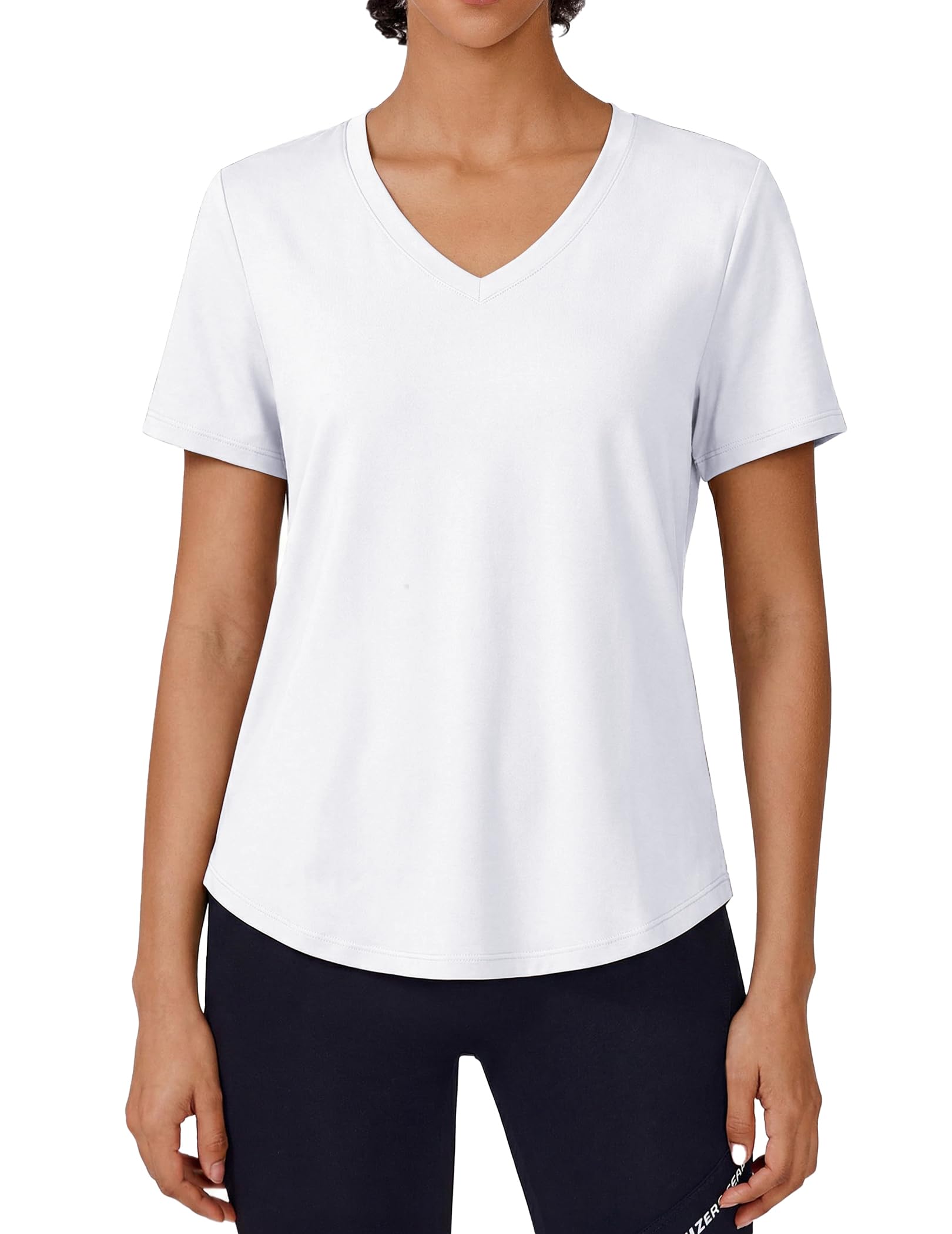 PINSPARK Soft Workout Tops for Women Short Sleeve V Neck Moisture Wicking UPF 50 Sun Protection Quick Dry