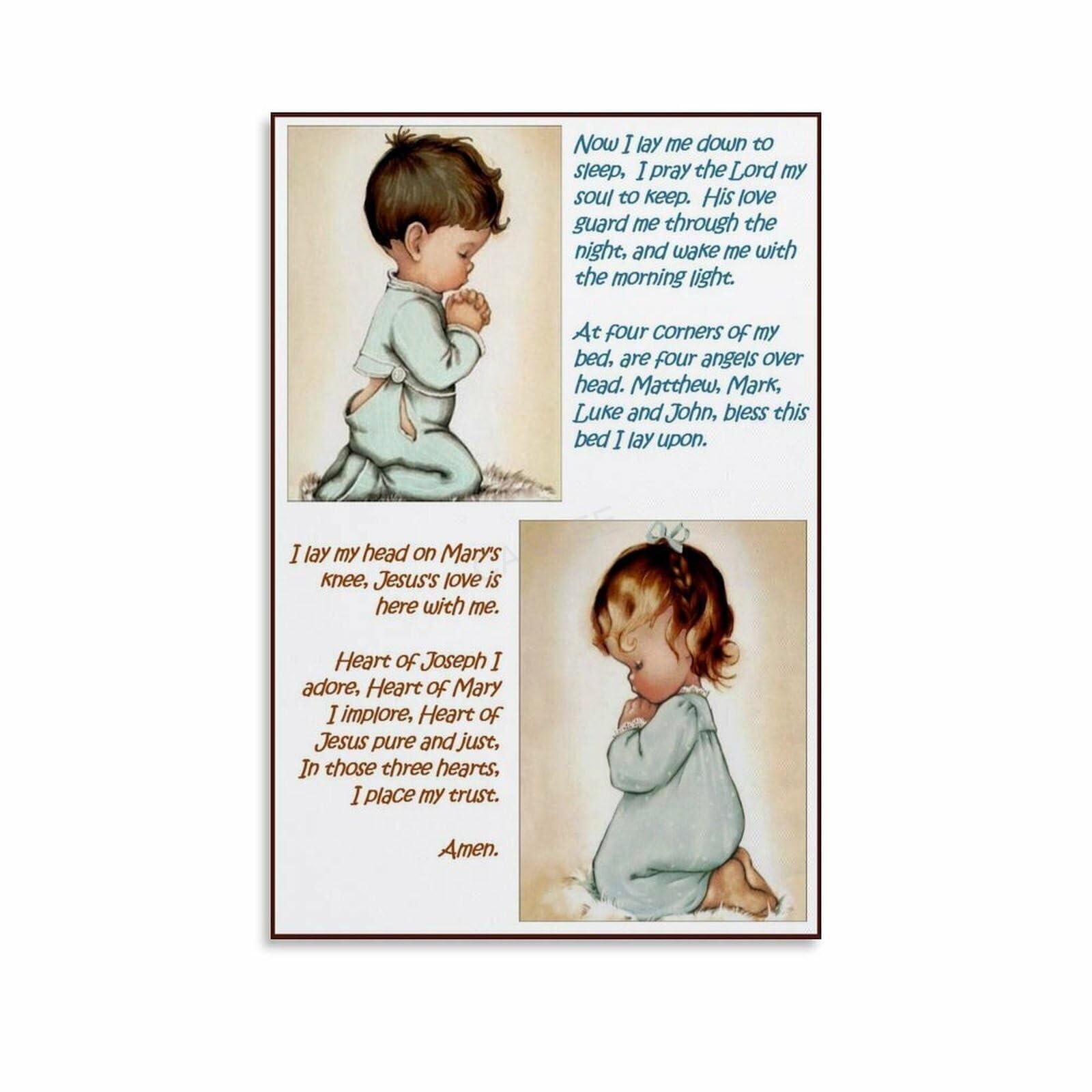 DQFOCPHHAA Child's Bedtime Prayer - Now I Lay Me Down To Sleep Inspirational Bible Verse Art(Framed,12x18inch(30x45cm))