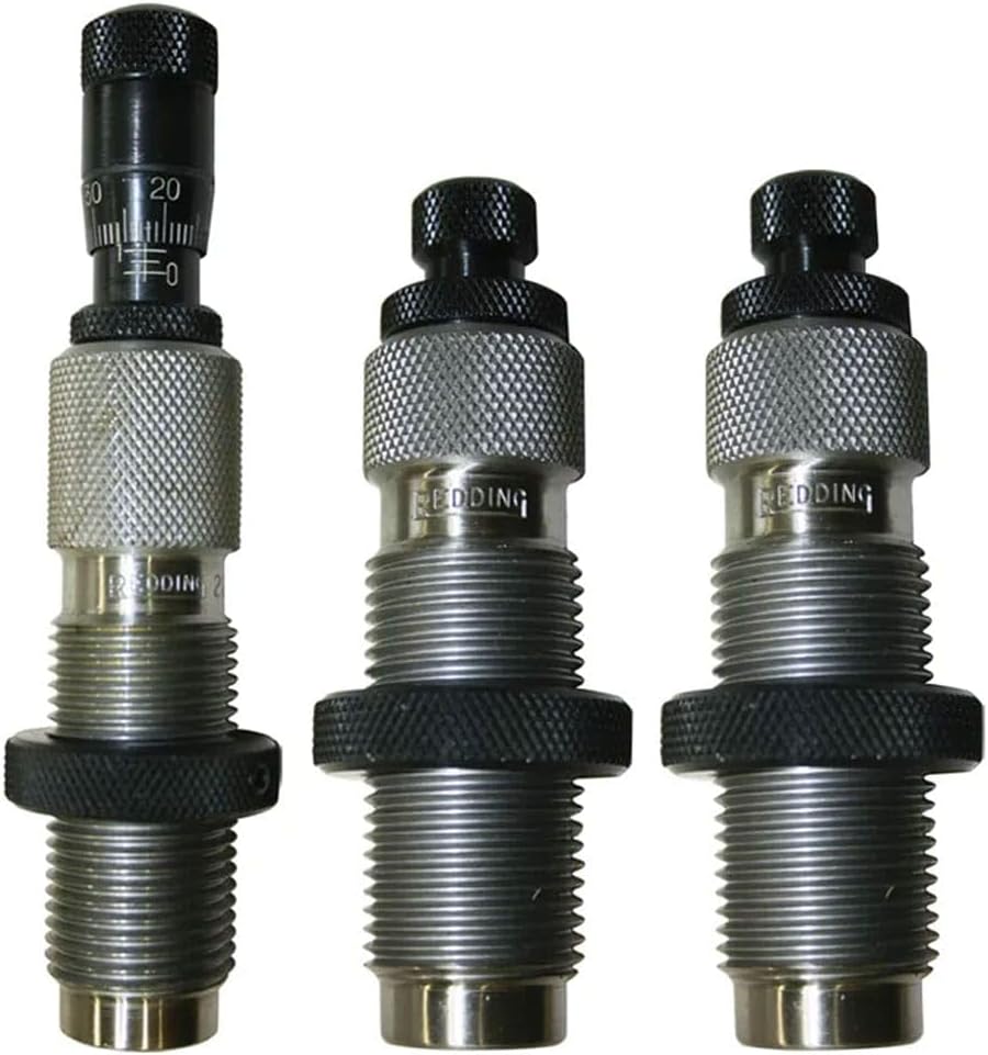 Premium Deluxe Die Set - Precision 3-Die Reloading System with Carbide Size Button and Micrometer Seating, Calibers