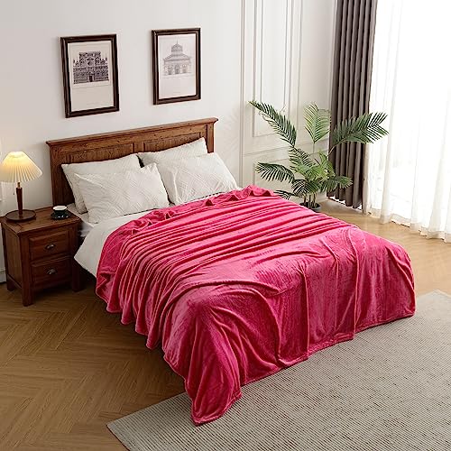 Kingole Flannel Fleece Microfiber Throw Blanket, Luxury Rose Pink Twin Size Lightweight Cozy Couch Bed Super Soft And Warm Plush Solid Color 350Gsm (66 X 90 Inches) #TOP3