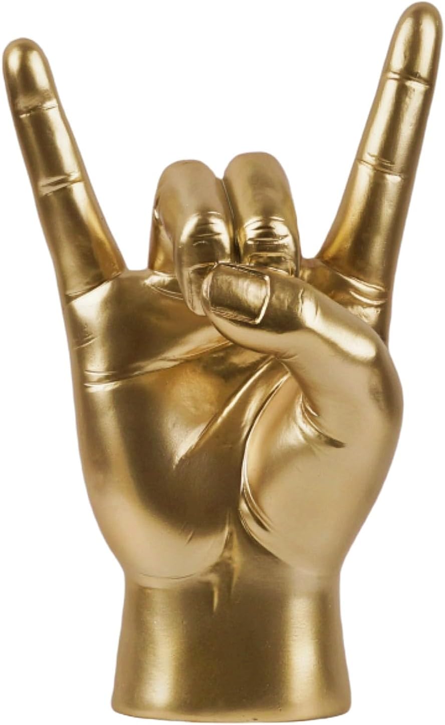 Vilead Metal Horns Sculpture,7.6" Gold Rock and Roll Hand Gesture Statue,Rock On Hand Sculpture,Gold Shelf Decor Accessories,Tabletop Statue Decor for Desk Bookshelf in Home (Golden, Right Hand)