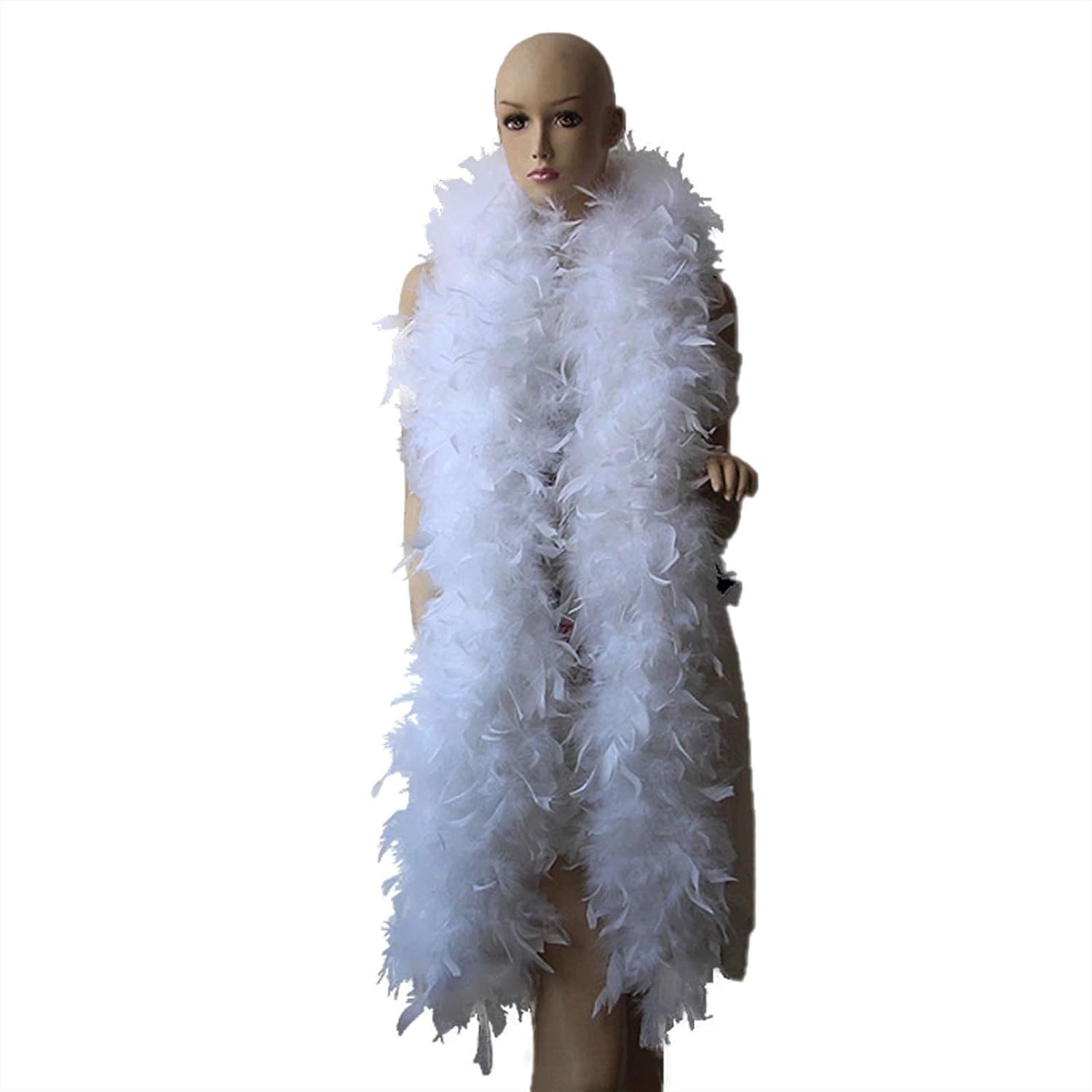 Women Natural Fluffy Neck Warmer Scarf Wrap Environmental Hypoallergenic White Feather Boa 2 Yards Long (72inches)(White)