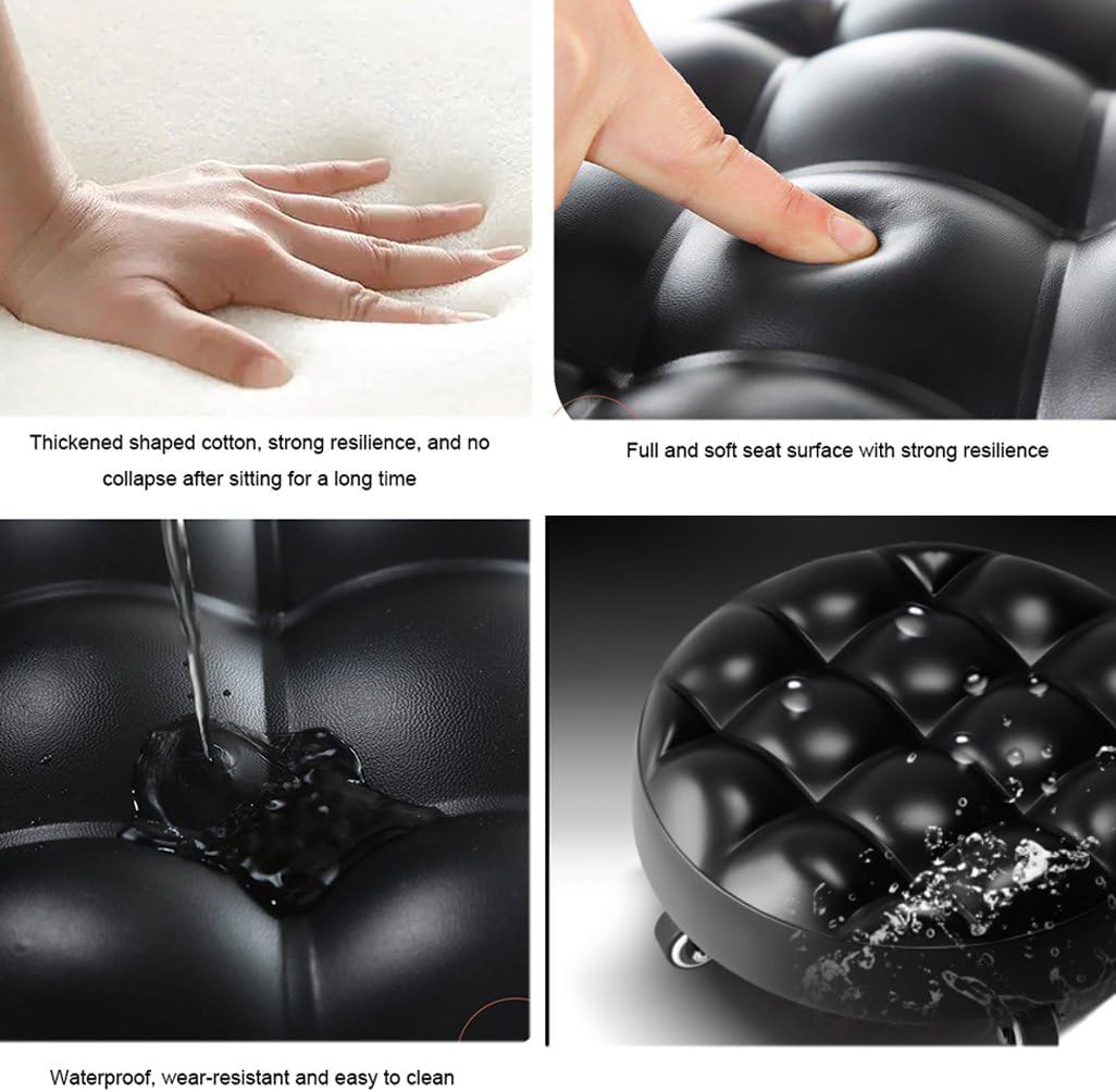 Heavy-Duty Low Roller Stool with 360° Swivel Wheels, Ottoman Footstool, Low-Height Short Rolling Stool Seat, PU Leather Small Mechanic Chair, Rolling Stools for Garage, Shop, Library Gold