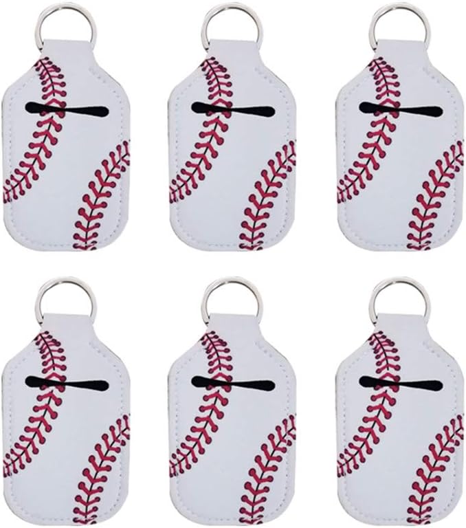 4 Piece Hand Sanitizer Bottle Holder Keyring Neoprene Keychain for 30ML Gym Shampoo Lotion Soap Perfume and Liquids Travel Containers,White Baseball image 5