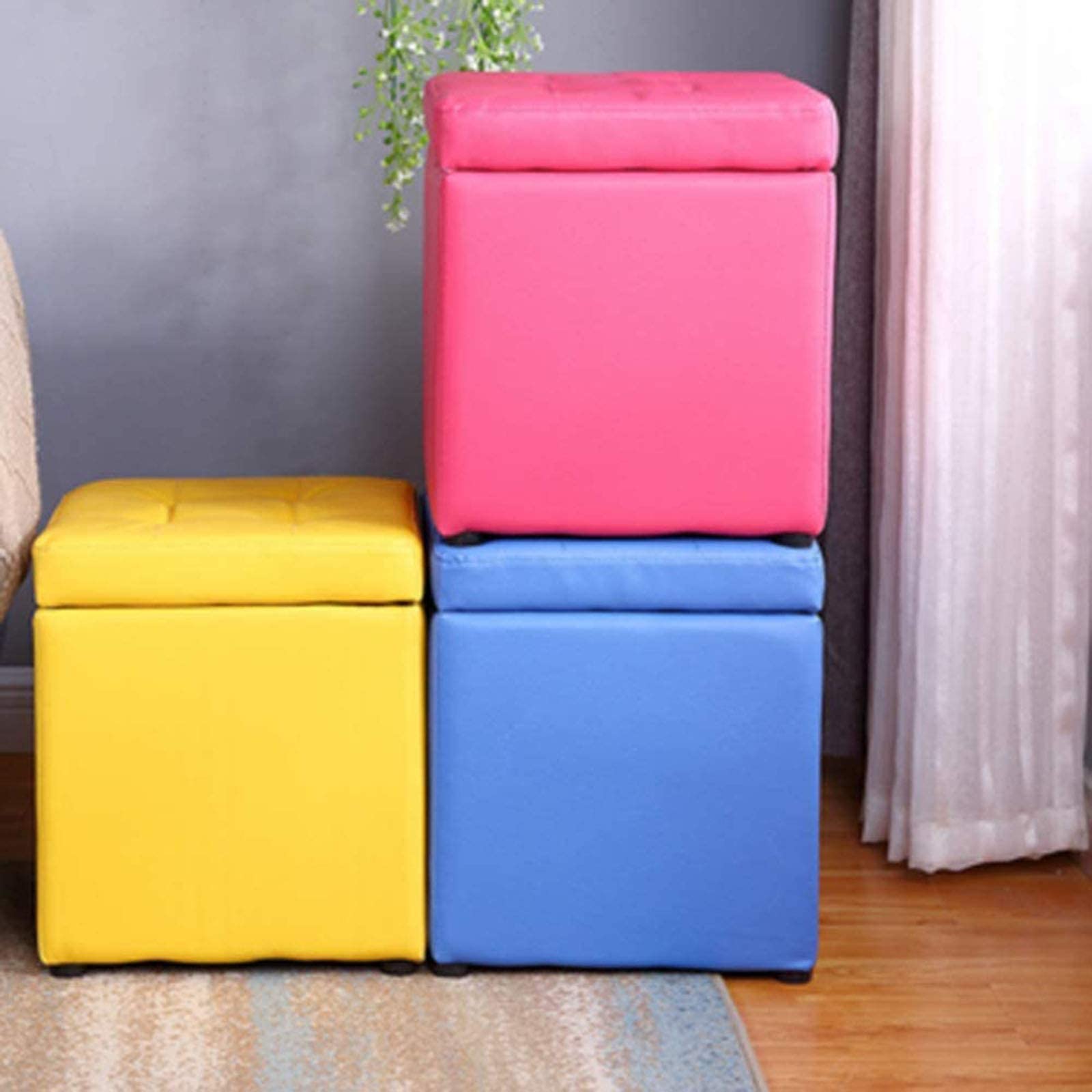 Taburete otomano con Almacenamiento, puf Cuadrado para Espacios pequeños, reposapiés portátil para Sala de Estar y Dormitorio, Mueble Auxiliar Elegante para la decoración