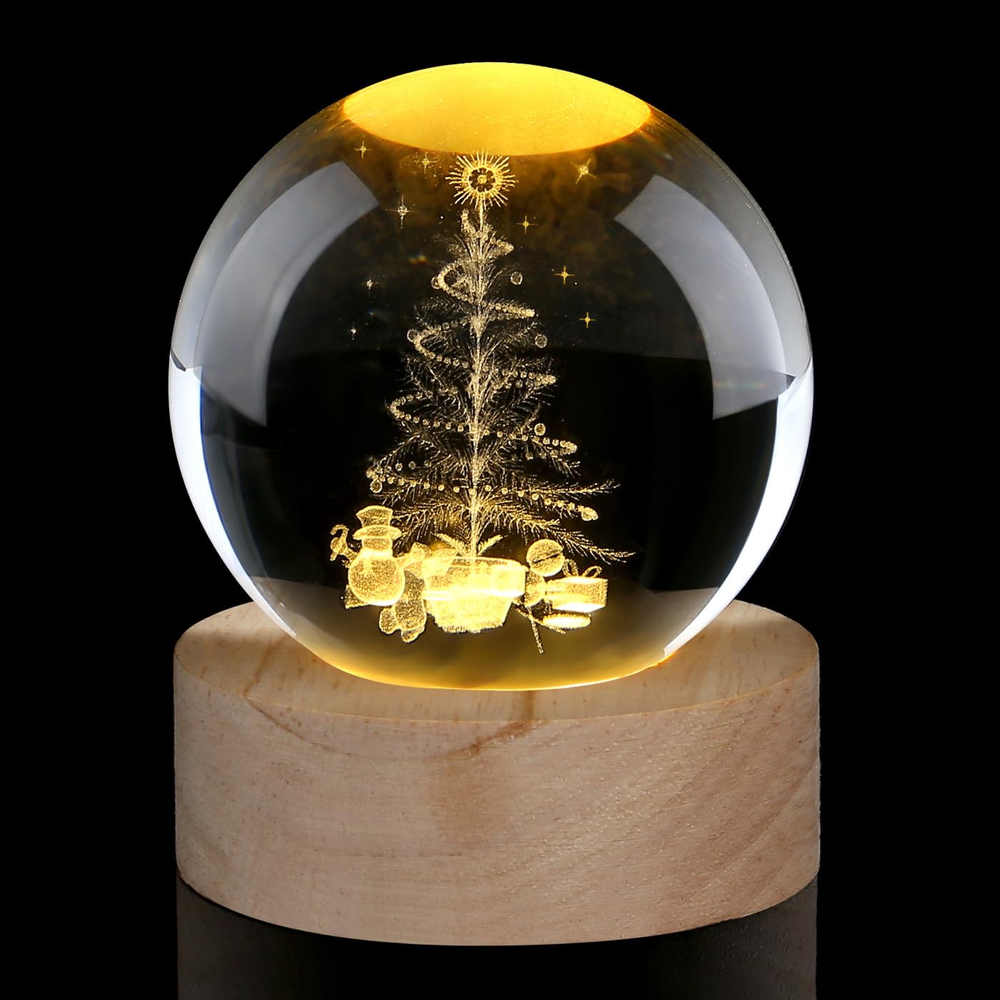 Boule de Noël en verre 60mm cristal avec veilleuse pour déco maison