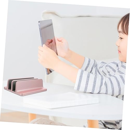Miniatura 4 de NOLITOY Vertical Laptop Stand Double Slots Holder for Desk Space-Saving Stable Support Fits Laptops Tablets Phones Office Home Rose Gold