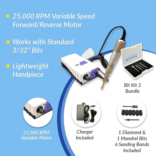 Medicool Paquete de 2 archivos eléctricos Pro Power 520 + kit de brocas | PP520+FBK2