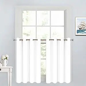 Yakamok Room Darkening Window Curtains for Kitchen, Thermal Insulated Grommet Window Drapes for Bedroom Basement, Pure White, 52W x36L, 2 Panels