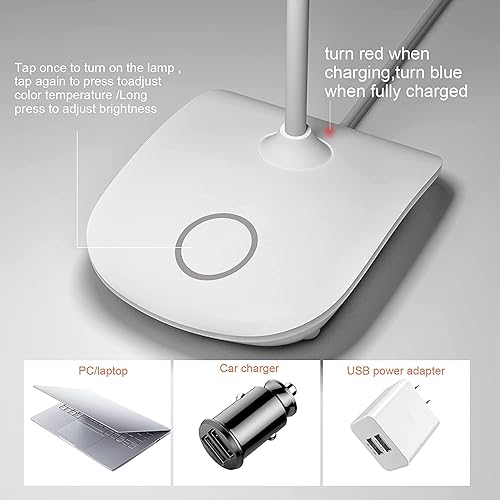 Miniatura 5 de DEEPLITE Lámpara de escritorio a pilas, luz LED de escritorio con 3 luces de atenuación continua, lámpara de mesa de 5 W, control táctil, cuidado de