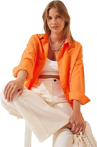 Miniatura 4 de BIG DART - Camisas de gran tamaño con botones para mujer, blusas informales de verano con manga larga