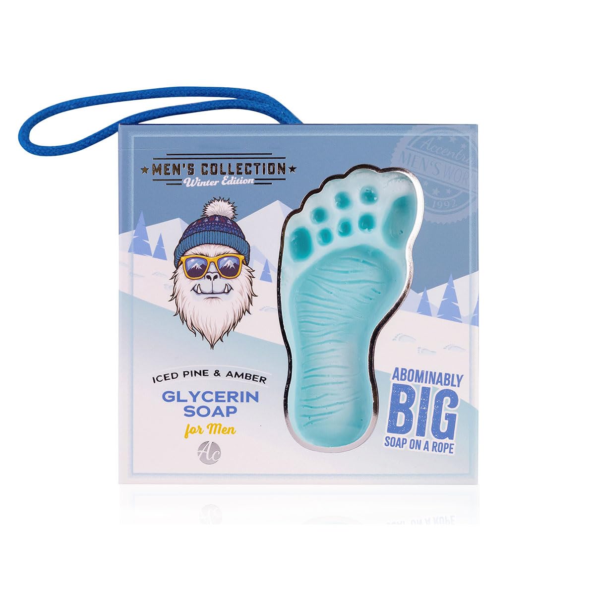 Yeti Footprint Soap for Men Men's Collection Winter Edition with Cord in Blue with Gift Box Iced Pine & Amber Men's Gift Christmas Gift