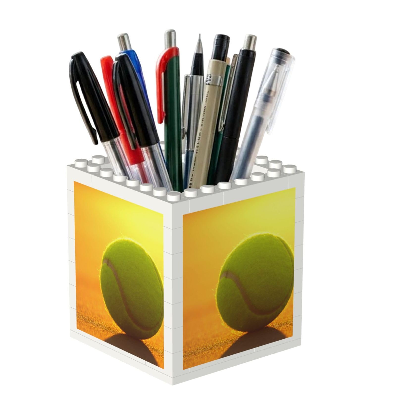Poadnly Tennis Ball Print, Pen Pot Pencil Holder for Office Home School, Compact Desk Organiser for Office Stationery