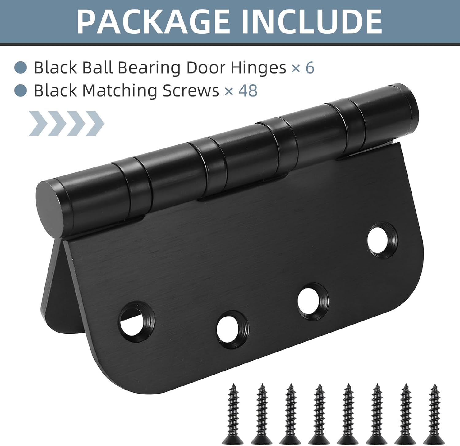 6 Pack Stainless Steel Black Door Hinges for Exterior & Interior Doors, 4.0 x 4.0 Inch Heavy-Duty Ball Bearing Door Hinges with 5/8" Radius Corners