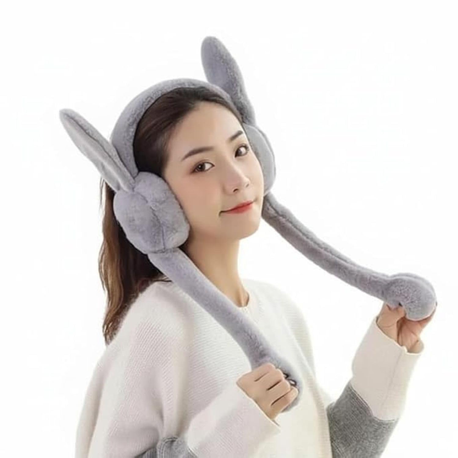 remich Bunny Ear Winter Earmuffs with Squeeze-to-Move Feature | Fluffy Comfortable Faux Fur Ear Covers for Girls & Women | Stylish Winter Fashion Accessory for Cold Climate & Outdoor Activities – 1Pcs-picture-10