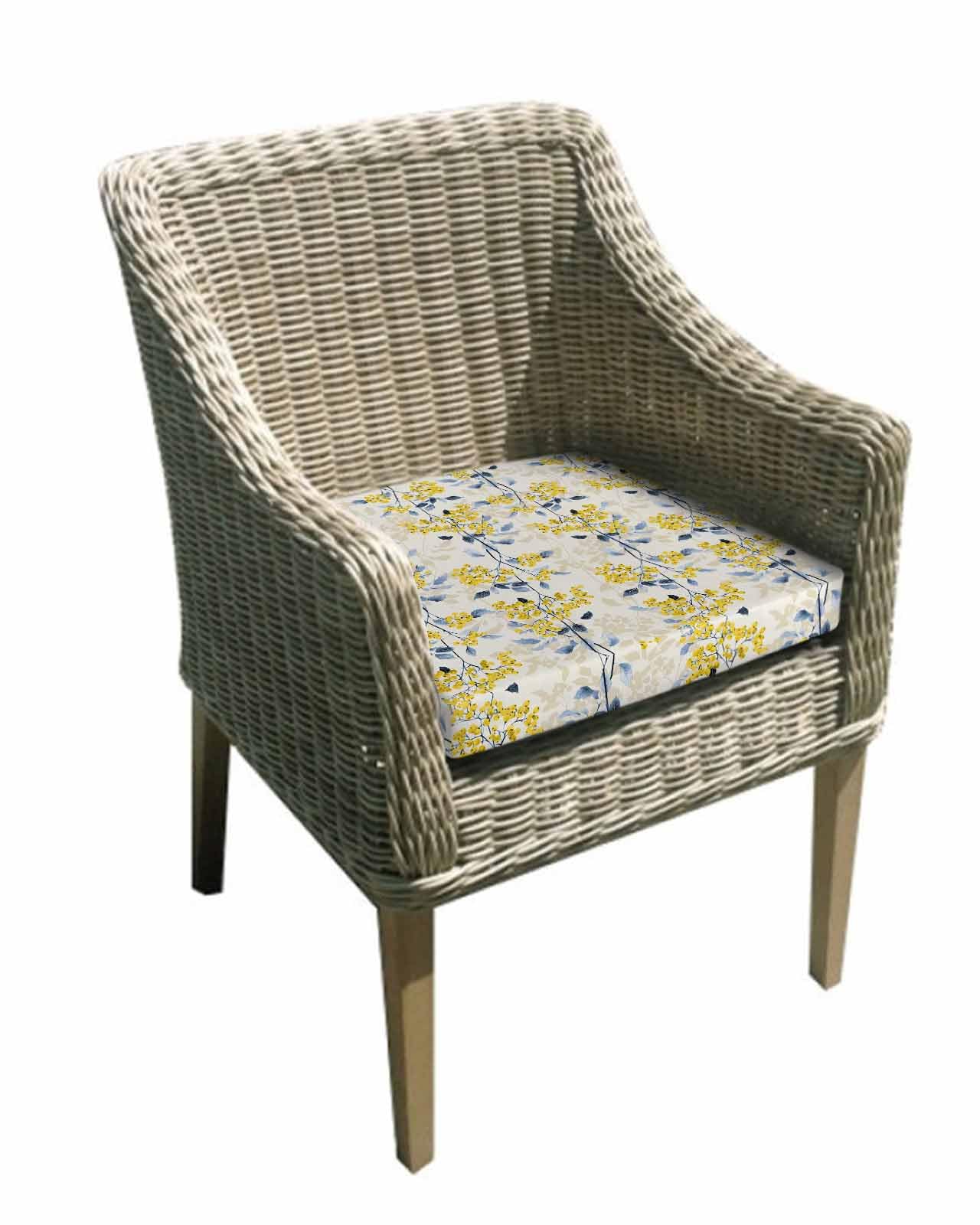 2 Pack Yellow Blue Spring Floral Waterproof Cushion Covers with Ties, Outdoor Patio Chaise Lounge Chair Seat Cushion Slip Covers Replacement(Only Cover) Summer Botanical Farmhouse 24