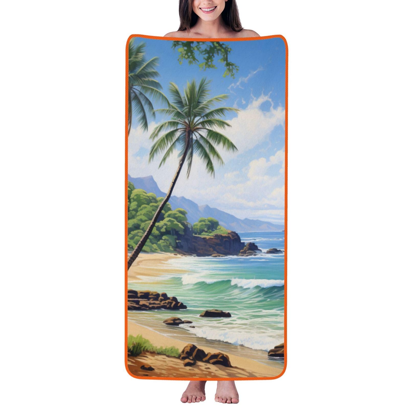 Toalla de baño absorbente de terciopelo coral con diseño de palmeras tropicales