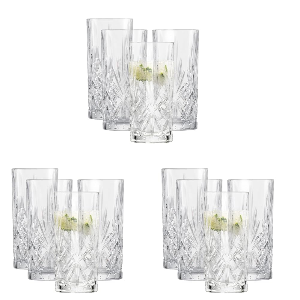 Schott Zwiesel Longdrinkglas Show (4er-Set), anmutiges Trinkglas für Longdrinks mit Relieff, spülmaschinenfeste Kristallgläser (Art.-Nr. 121878), Kristall (Packung mit 3)
