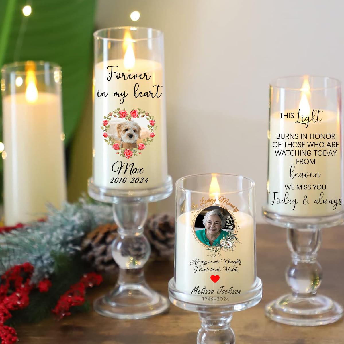 Personalized Photo LED Memorial Candle - Flameless Bereavement Candle With Custom Picture