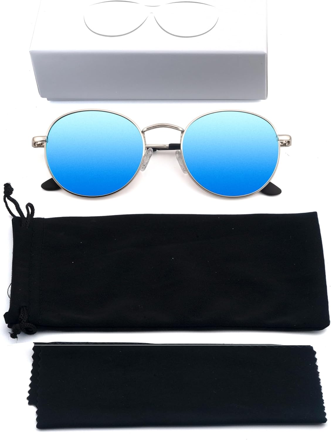 Round Full Reading Sunglasses Women Men, Mens Womens Sun Readers Metal Circle Frame Mirrored Pink Blue NON BIFOCAL Silver Frame Mirrored Blue Lenses, 3.00 - Image 7