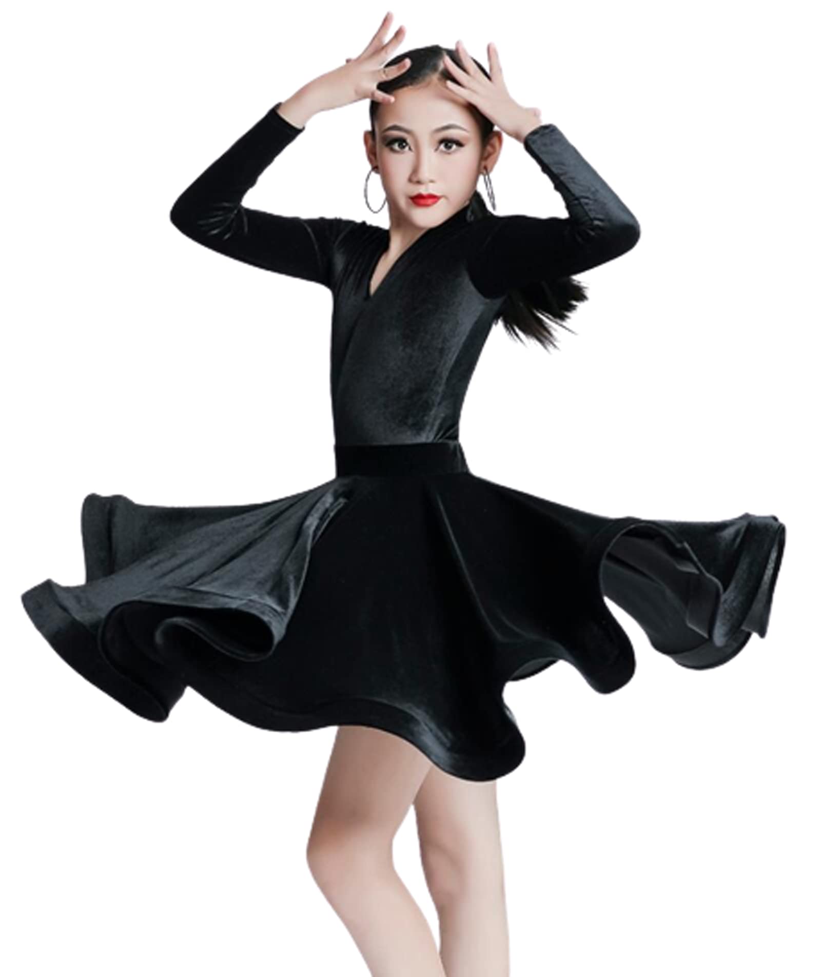 OTMYIGO Girls Latin Dance Dress Ballroom Split Costume Performance Practice Clothing Rumba Party Dance Competition Dress,A1,120