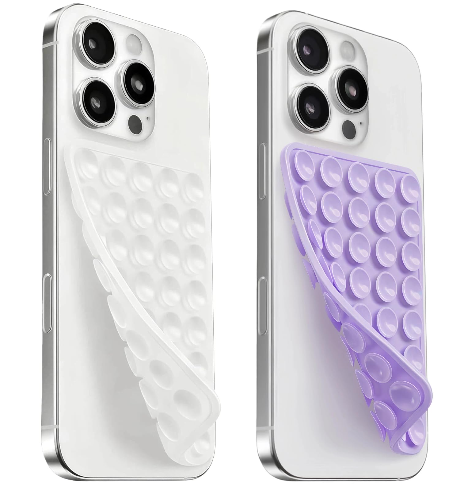 (2 Pack) Suction Cup Phone Case Mount Double Sided, Clear &amp; Lavender | Silicone Sticky Phone Grip with Higher Suction Power for Cell Phone, Hands-Free Phone Accessories for Selfies and Videos