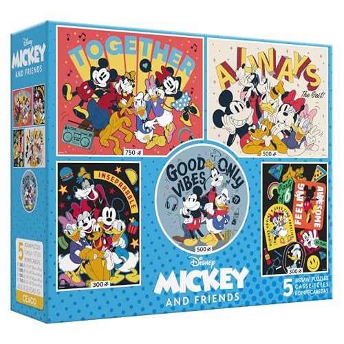 Ceaco - 5 in 1 Multipack - Disney - Mickey and Friends - (2) 300 Piece, (2) 500 Piece, (1) 750 Piece Jigsaw Puzzles