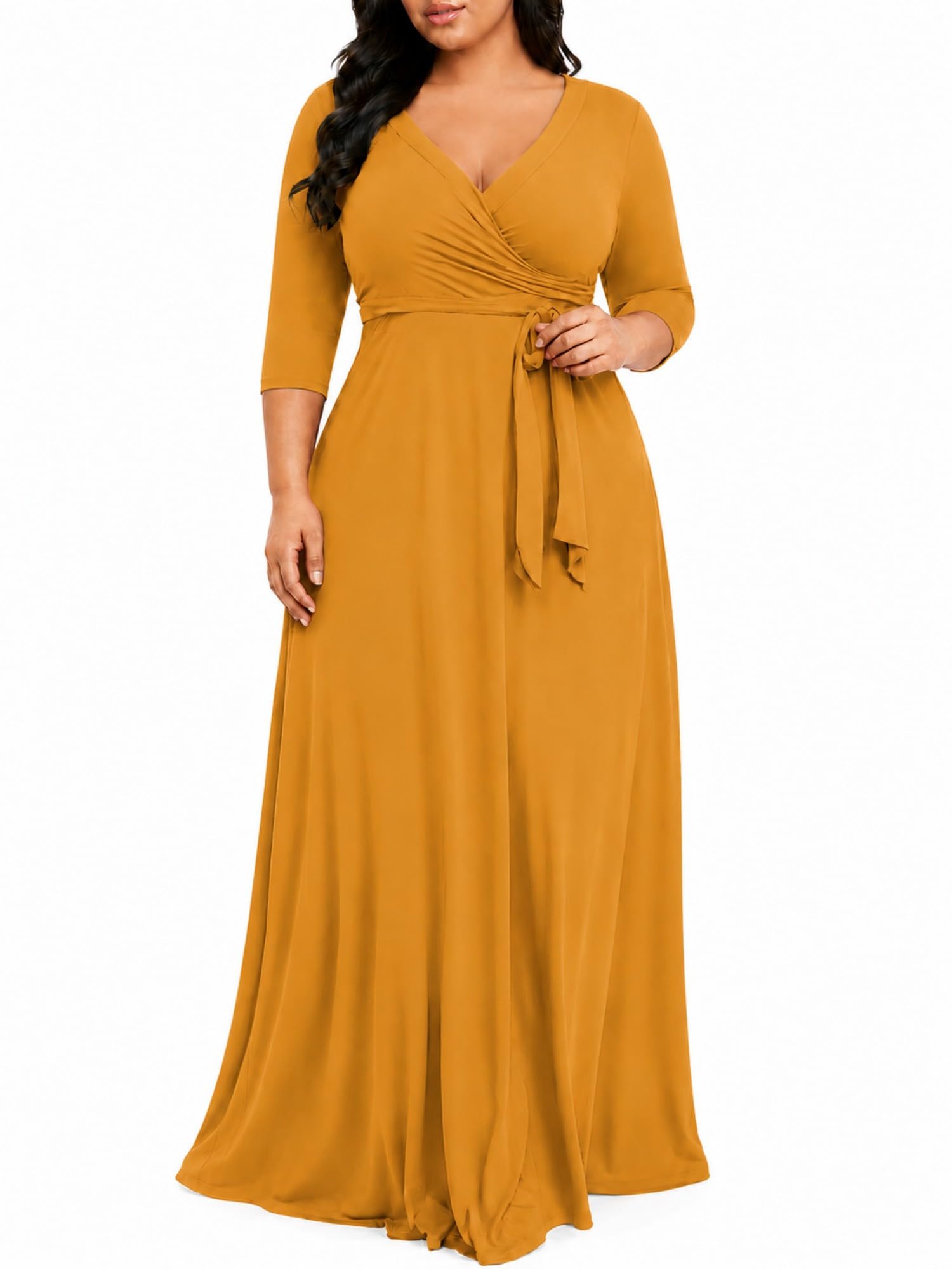 PinkPatty Women's Plus Size Maxi Dresses Casual Flowy 3/4 Sleeves Dress Printed Vacation Dress for Daily Wear with Belt