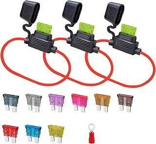16 AWG ATC/ATO Inline Fuse Holder(3PCS) and Standard Blade Fuse 5PCS of Each 1A, 2A, 3A, 4A, 5A, 7.5A, 10A, 15A, 20A Assorted Set