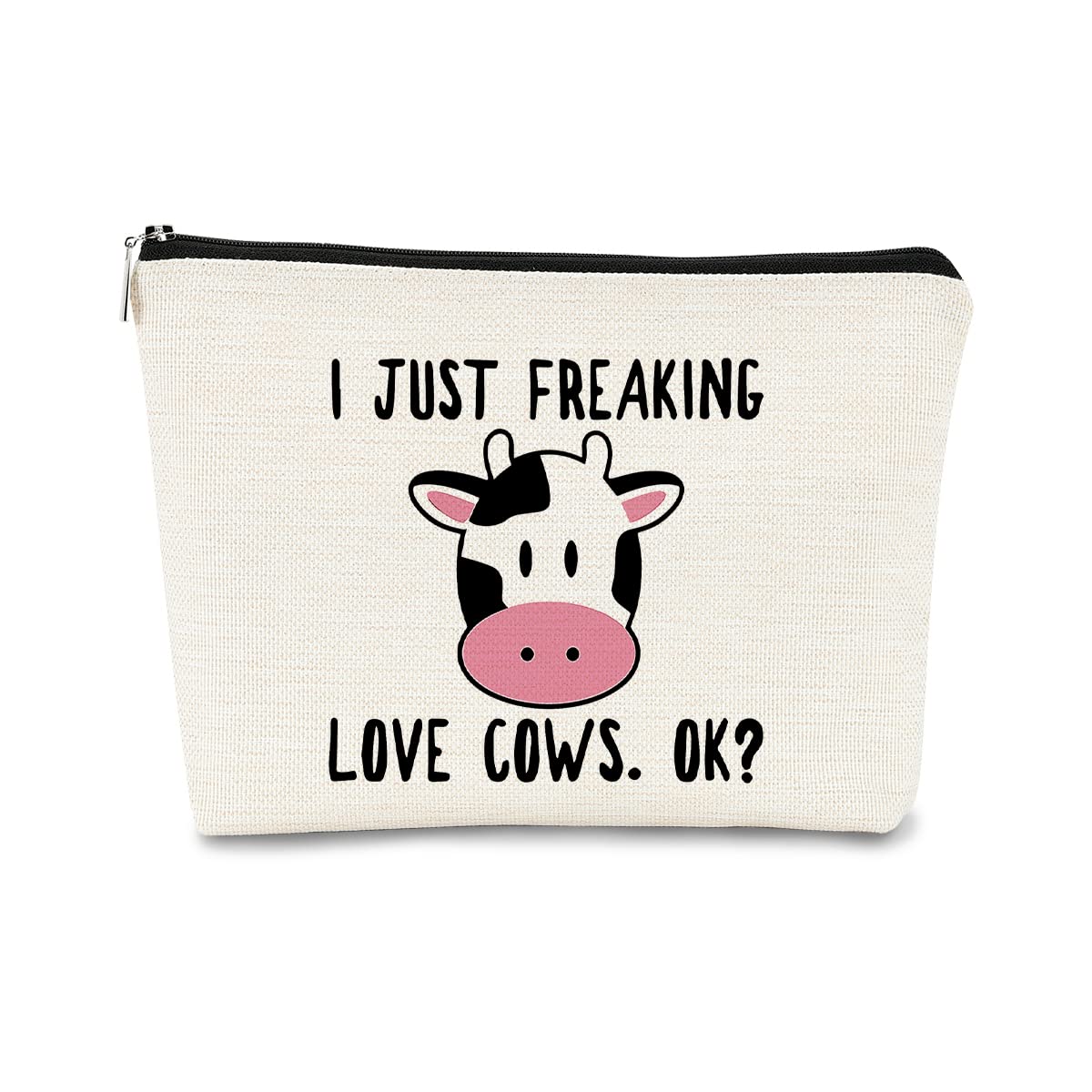 I Just Freaking Love Cows OK Makeup Bag,Cute Baby Dairy Cow Cosmetic Bag  Best Gift Idea for Cow Lovers,Birthday Christmas for Farm Women Girls Sister - Main Image