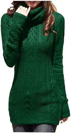 v28 Women Polo Neck Long Slim Fitted Dress Bodycon Turtleneck Cable Knit Sweater