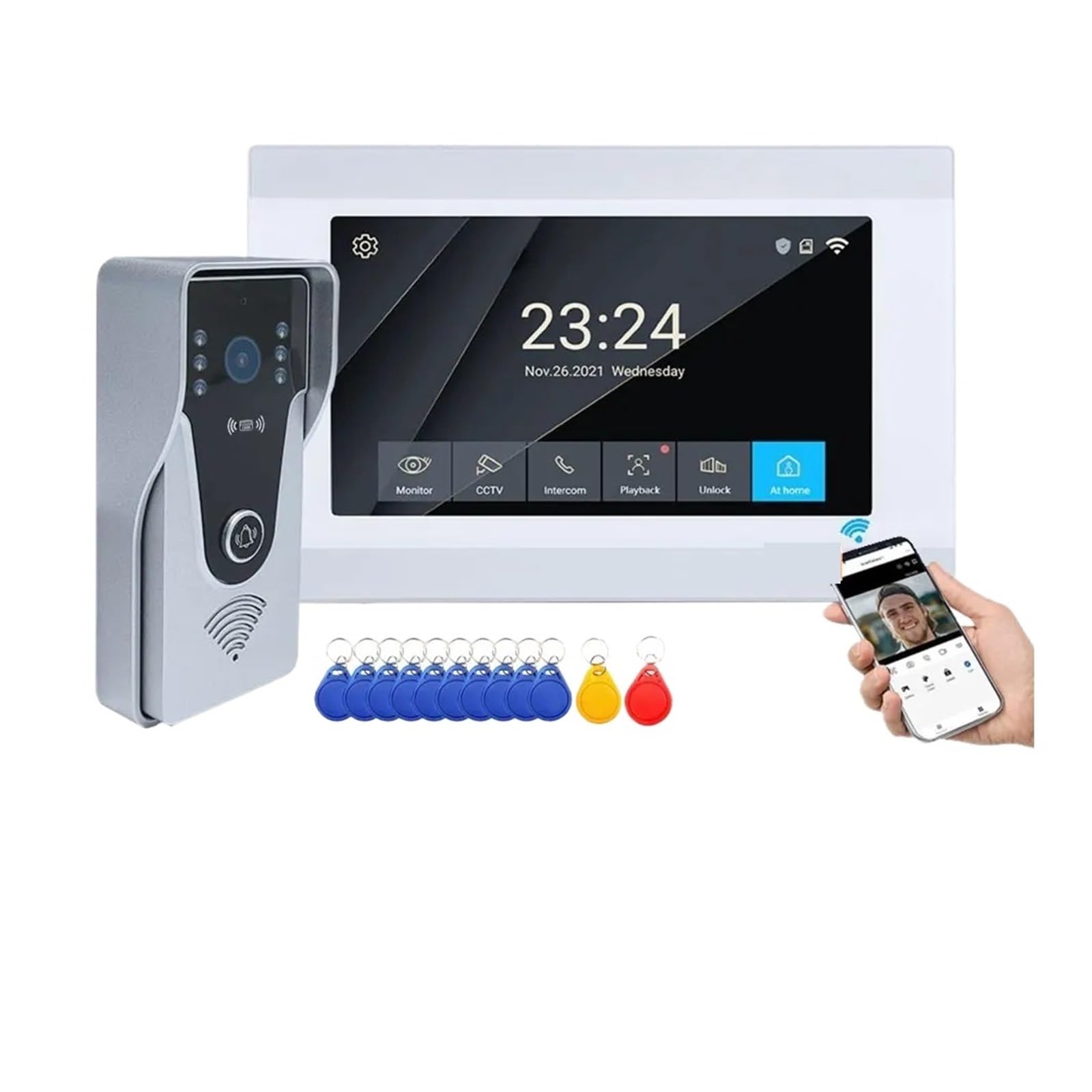 HVSYVVSRL 1080P 7 Inch Wifi Video Doorbell Intercom Tuya Smart Home Wireless Doorphone Access Control System For Villa Apartment Two Way Audio(7inch LCD Not TF-W)