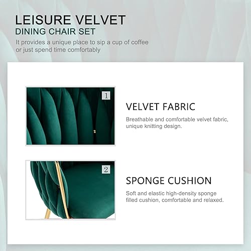 Miniatura 18 de Nrizc Juego de 2 sillas de comedor tejidas, sillas de comedor tapizadas de terciopelo con patas de metal dorado, sillas decorativas modernas para