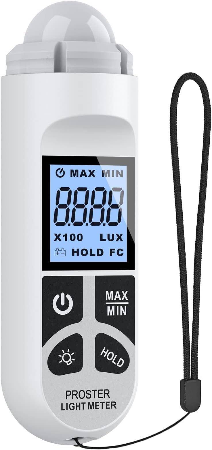 Proster Light Meter Support Max/Min Modes Light Meter Range up to 200,000 Lux Luxmeter Handheld Digital Lux Meter with LCD Characters Display