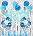 Birthday Party Decorations Kit Boy Supplies with Banner, Balloons, Pom Poms Flowers, Foil Fringe Curtain, Paper Tassels in Blue
