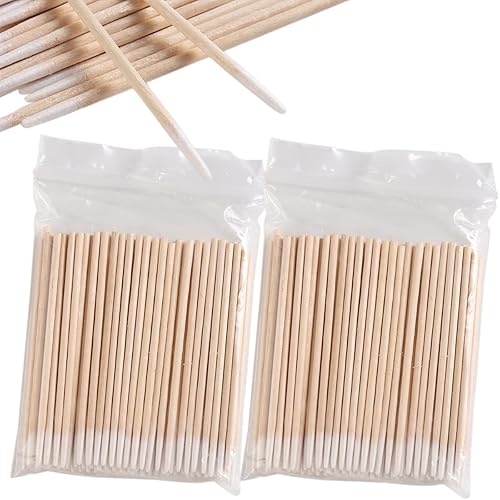 Fcozpjk 200PCS Precision Tip Cotton Swabs with Wooden Sticks, Pointed Tip Cotton Swabs for Nail Polish Touch Up, Disposable Makeup Applicators, Cotton Sticks for Makeup, Microblading Supplies