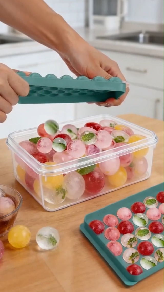 Bandejas para cubitos de hielo apilables con tapa y pinzas miniatura 7